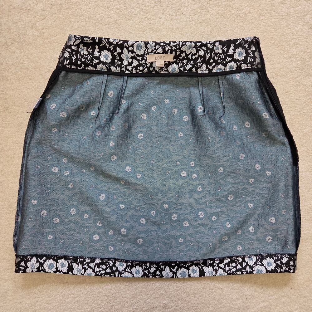 Ann Taylor Loft 2 Jacquard Floral Straight Pencil Mini Skirt Blue, Silver Black - Picture 6 of 11